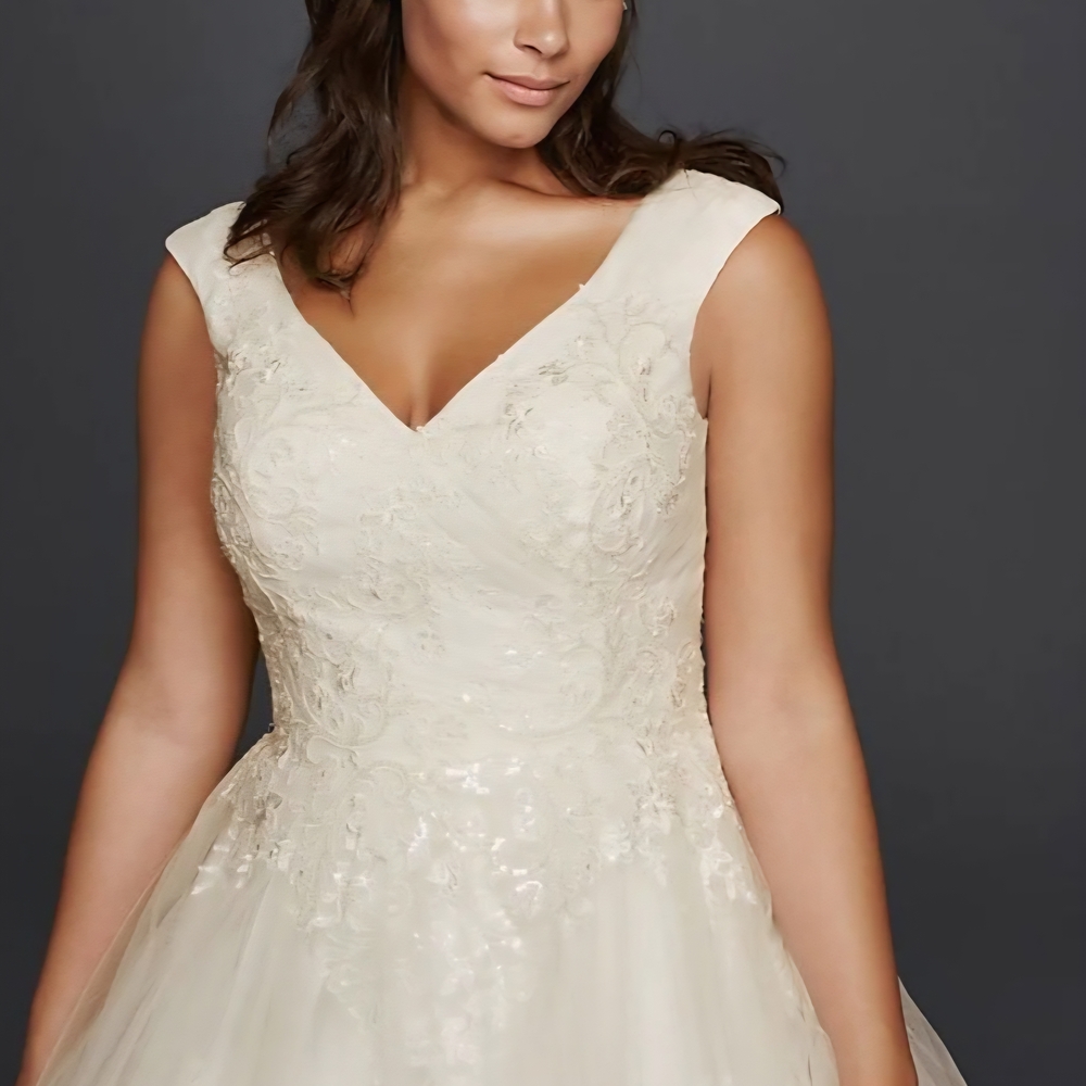 Ivory A-Line Sequin Wedding Gown with V-Neck